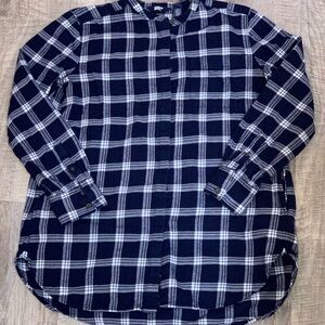 Lands End Ladies Navy/White plaid flannel size M 10-12. Nehru collar.